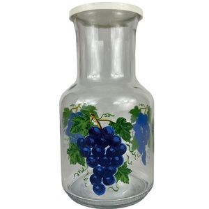 Vintage Cottage-core Blown Glass Painted Grape Juice Lid Vines Indonesian Large